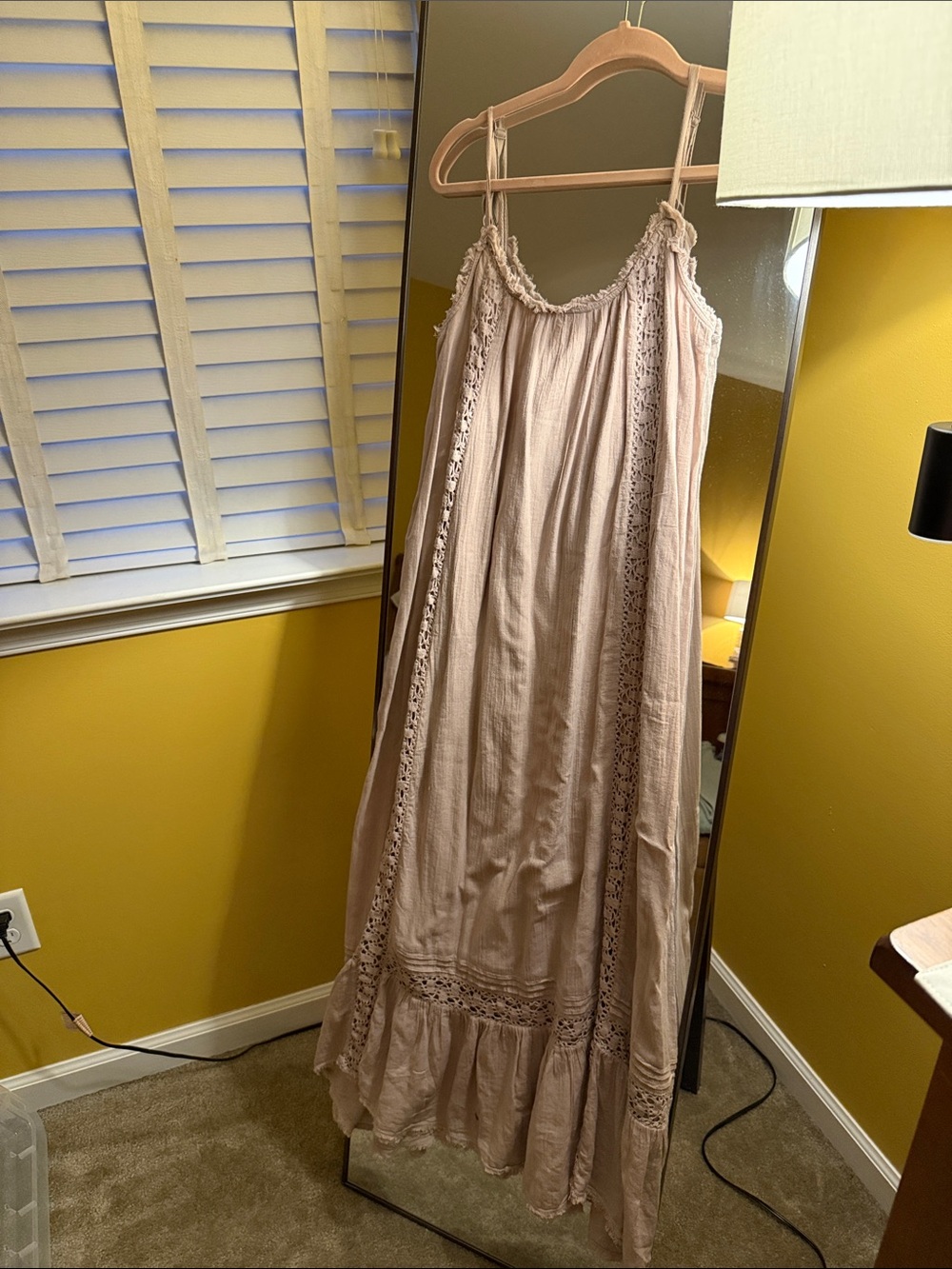 aerie Blush Pink Crochet-Trim Maxi Sundress